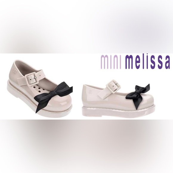 NWOB MINI MELISSA MAGGIE BOW BB ME 50837 BLACK/Cream SHOE - Picture 1 of 9